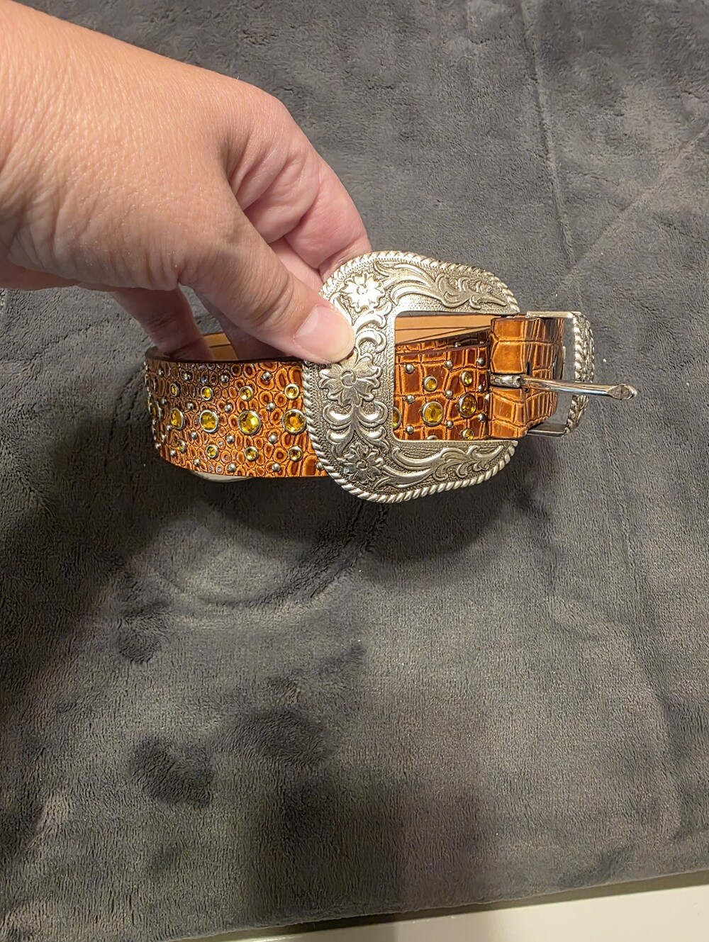 Ariat Tan Leather Belt with Orange Bling